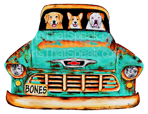 Hector Santiago Art - Chevy Art - Rusty Chevy - Golden Retriever Art - Corgi Art - American Bulldog Art - Dog Art