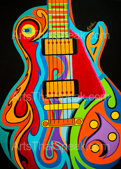 Hector Santiago Art - Blues Guitar - Acrylics on Canvas