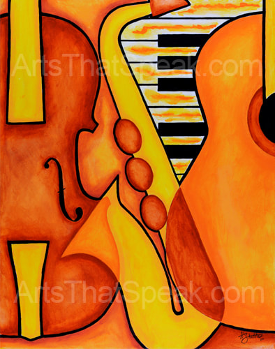 Hector Santiago Art - Musical Instruments - Acrylics on Canvas