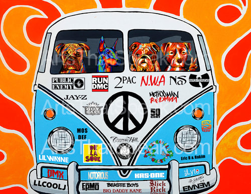VW Bus Art - VW Art - Hip Hop Art - Boxer Art - Doberman Art - Bulldog Art - Pitbull Art - Hector Santiago Art - Dog Art