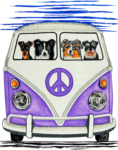 Hector Santiago Art - VW Art - VW Bus Art - Mini Pinscher Art - Border Collie Art - Australian Shepherd Art - Schnauzer Art - Dog Art