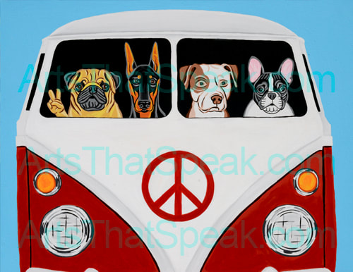 Hector Santiago Art - VW Art - VW Bus Art - French Bulldog Art - Doberman Art - Pitbull Art - French Bulldog Art - Dog Art